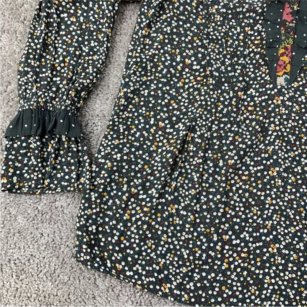 Ann Taylor LOFT Popover Black & Gray Buttoned Blouse w/ Mandarin Collar - Picture 2 of 3